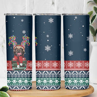 French Bulldog Reindeer Antlers Lights Skinny Tumbler with Red Green Winter Pattern Design - Wonder Print Shop