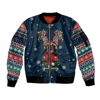 French Bulldog Reindeer Antlers Lights Sleeve Zip Bomber Jacket with Red Green Winter Pattern Design - Wonder Print Shop