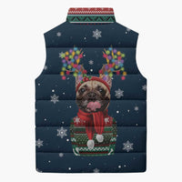 French Bulldog Reindeer Antlers Lights Sleeveless Puffer Jacket with Red Green Winter Pattern Design - Wonder Print Shop