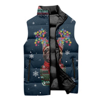 French Bulldog Reindeer Antlers Lights Sleeveless Puffer Jacket with Red Green Winter Pattern Design - Wonder Print Shop