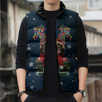 French Bulldog Reindeer Antlers Lights Sleeveless Puffer Jacket with Red Green Winter Pattern Design - Wonder Print Shop