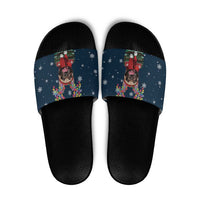 French Bulldog Reindeer Antlers Lights Slide Sandals with Red Green Winter Pattern Design - Wonder Print Shop