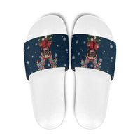 French Bulldog Reindeer Antlers Lights Slide Sandals with Red Green Winter Pattern Design - Wonder Print Shop