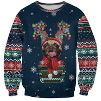 French Bulldog Reindeer Antlers Lights Sweatshirt with Red Green Winter Pattern Design - Wonder Print Shop