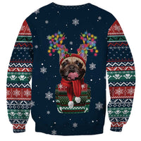 French Bulldog Reindeer Antlers Lights Sweatshirt with Red Green Winter Pattern Design - Wonder Print Shop