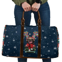 French Bulldog Reindeer Antlers Lights Travel Bag with Red Green Winter Pattern Design - Wonder Print Shop