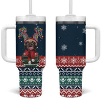 French Bulldog Reindeer Antlers Lights Tumbler With Handle with Red Green Winter Pattern Design - Wonder Print Shop