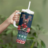 French Bulldog Reindeer Antlers Lights Tumbler With Handle with Red Green Winter Pattern Design - Wonder Print Shop