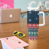 French Bulldog Reindeer Antlers Lights Tumbler With Handle with Red Green Winter Pattern Design - Wonder Print Shop