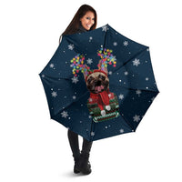 French Bulldog Reindeer Antlers Lights Umbrella with Red Green Winter Pattern Design - Wonder Print Shop