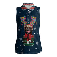 French Bulldog Reindeer Antlers Lights Women Sleeveless Polo Shirt with Red Green Winter Pattern Design - Wonder Print Shop