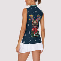 French Bulldog Reindeer Antlers Lights Women Sleeveless Polo Shirt with Red Green Winter Pattern Design - Wonder Print Shop
