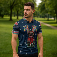 French Bulldog Reindeer Antlers Lights Zipper Polo Shirt with Red Green Winter Pattern Design - Wonder Print Shop