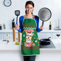Corgi Dog Lights Corgi Bells Corgi All the Way Apron wirh Green Snowflake Pattern Design - Wonder Print Shop