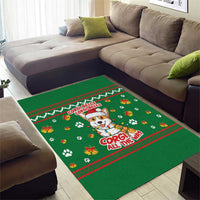 Corgi Dog Lights Corgi Bells Corgi All the Way Area Rug wirh Green Snowflake Pattern Design - Wonder Print Shop