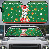 Corgi Dog Lights Corgi Bells Corgi All the Way Auto Sun Shade wirh Green Snowflake Pattern Design - Wonder Print Shop