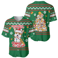 Corgi Dog Lights Corgi Bells Corgi All the Way Baseball Jersey wirh Green Snowflake Pattern Design - Wonder Print Shop