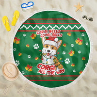 Corgi Dog Lights Corgi Bells Corgi All the Way Beach Blanket wirh Green Snowflake Pattern Design - Wonder Print Shop
