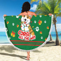 Corgi Dog Lights Corgi Bells Corgi All the Way Beach Blanket wirh Green Snowflake Pattern Design - Wonder Print Shop