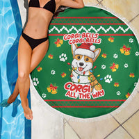 Corgi Dog Lights Corgi Bells Corgi All the Way Beach Blanket wirh Green Snowflake Pattern Design - Wonder Print Shop