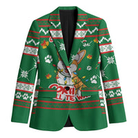 Corgi Dog Lights Corgi Bells Corgi All the Way Blazer wirh Green Snowflake Pattern Design - Wonder Print Shop