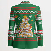 Corgi Dog Lights Corgi Bells Corgi All the Way Blazer wirh Green Snowflake Pattern Design - Wonder Print Shop
