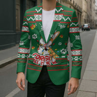 Corgi Dog Lights Corgi Bells Corgi All the Way Blazer wirh Green Snowflake Pattern Design - Wonder Print Shop