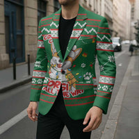 Corgi Dog Lights Corgi Bells Corgi All the Way Blazer wirh Green Snowflake Pattern Design - Wonder Print Shop