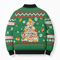 Corgi Dog Lights Corgi Bells Corgi All the Way Bomber Puffer Jacket wirh Green Snowflake Pattern Design - Wonder Print Shop