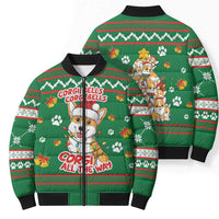 Corgi Dog Lights Corgi Bells Corgi All the Way Bomber Puffer Jacket wirh Green Snowflake Pattern Design - Wonder Print Shop