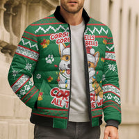 Corgi Dog Lights Corgi Bells Corgi All the Way Bomber Puffer Jacket wirh Green Snowflake Pattern Design - Wonder Print Shop