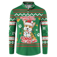 Corgi Dog Lights Corgi Bells Corgi All the Way Button Sweatshirt wirh Green Snowflake Pattern Design - Wonder Print Shop