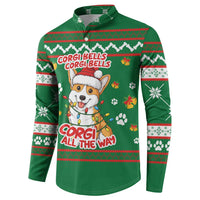 Corgi Dog Lights Corgi Bells Corgi All the Way Button Sweatshirt wirh Green Snowflake Pattern Design - Wonder Print Shop