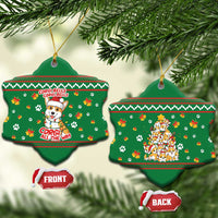 Corgi Dog Lights Corgi Bells Corgi All the Way Ceramic Ornament wirh Green Snowflake Pattern Design - Wonder Print Shop