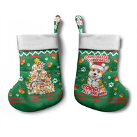 Corgi Dog Lights Corgi Bells Corgi All the Way Christmas Stocking wirh Green Snowflake Pattern Design - Wonder Print Shop