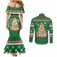 Corgi Dog Lights Corgi Bells Corgi All the Way Couples Matching Mermaid Dress and Long Sleeve Button Shirt wirh Green Snowflake Pattern Design - Wonder Print Shop