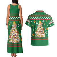 Corgi Dog Lights Corgi Bells Corgi All the Way Couples Matching Tank Maxi Dress and Hawaiian Shirt wirh Green Snowflake Pattern Design - Wonder Print Shop
