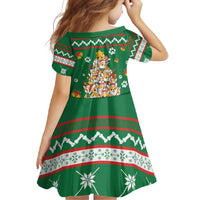 Corgi Dog Lights Corgi Bells Corgi All the Way Family Matching Long Sleeve Bodycon Dress and Hawaiian Shirt wirh Green Snowflake Pattern Design - Wonder Print Shop