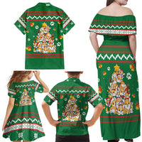 Corgi Dog Lights Corgi Bells Corgi All the Way Family Matching Off Shoulder Maxi Dress and Hawaiian Shirt wirh Green Snowflake Pattern Design - Wonder Print Shop