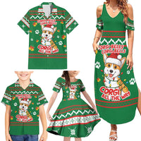 Corgi Dog Lights Corgi Bells Corgi All the Way Family Matching Summer Maxi Dress and Hawaiian Shirt wirh Green Snowflake Pattern Design - Wonder Print Shop