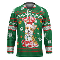 Corgi Dog Lights Corgi Bells Corgi All the Way Hockey Jersey wirh Green Snowflake Pattern Design - Wonder Print Shop