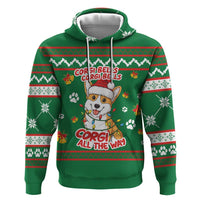 Corgi Dog Lights Corgi Bells Corgi All the Way Hoodie wirh Green Snowflake Pattern Design - Wonder Print Shop