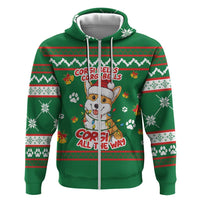 Corgi Dog Lights Corgi Bells Corgi All the Way Hoodie wirh Green Snowflake Pattern Design - Wonder Print Shop