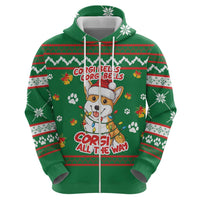 Corgi Dog Lights Corgi Bells Corgi All the Way Hoodie wirh Green Snowflake Pattern Design - Wonder Print Shop