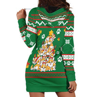 Corgi Dog Lights Corgi Bells Corgi All the Way Hoodie Dress wirh Green Snowflake Pattern Design - Wonder Print Shop