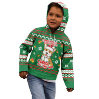 Corgi Dog Lights Corgi Bells Corgi All the Way Kid Hoodie wirh Green Snowflake Pattern Design - Wonder Print Shop