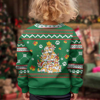 Corgi Dog Lights Corgi Bells Corgi All the Way Kid Ugly Christmas Sweater wirh Green Snowflake Pattern Design - Wonder Print Shop