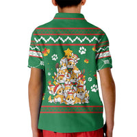 Corgi Dog Lights Corgi Bells Corgi All the Way Kid Polo Shirt wirh Green Snowflake Pattern Design - Wonder Print Shop