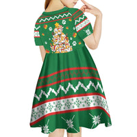 Corgi Dog Lights Corgi Bells Corgi All the Way Kid Short Sleeve Dress wirh Green Snowflake Pattern Design - Wonder Print Shop
