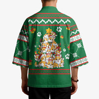 Corgi Dog Lights Corgi Bells Corgi All the Way Kimono wirh Green Snowflake Pattern Design - Wonder Print Shop